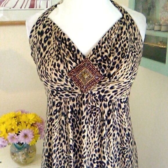 The Pyramid Collection Animal Print Maxi Halter Dress Fairycore Whimsical - Picture 2 of 12
